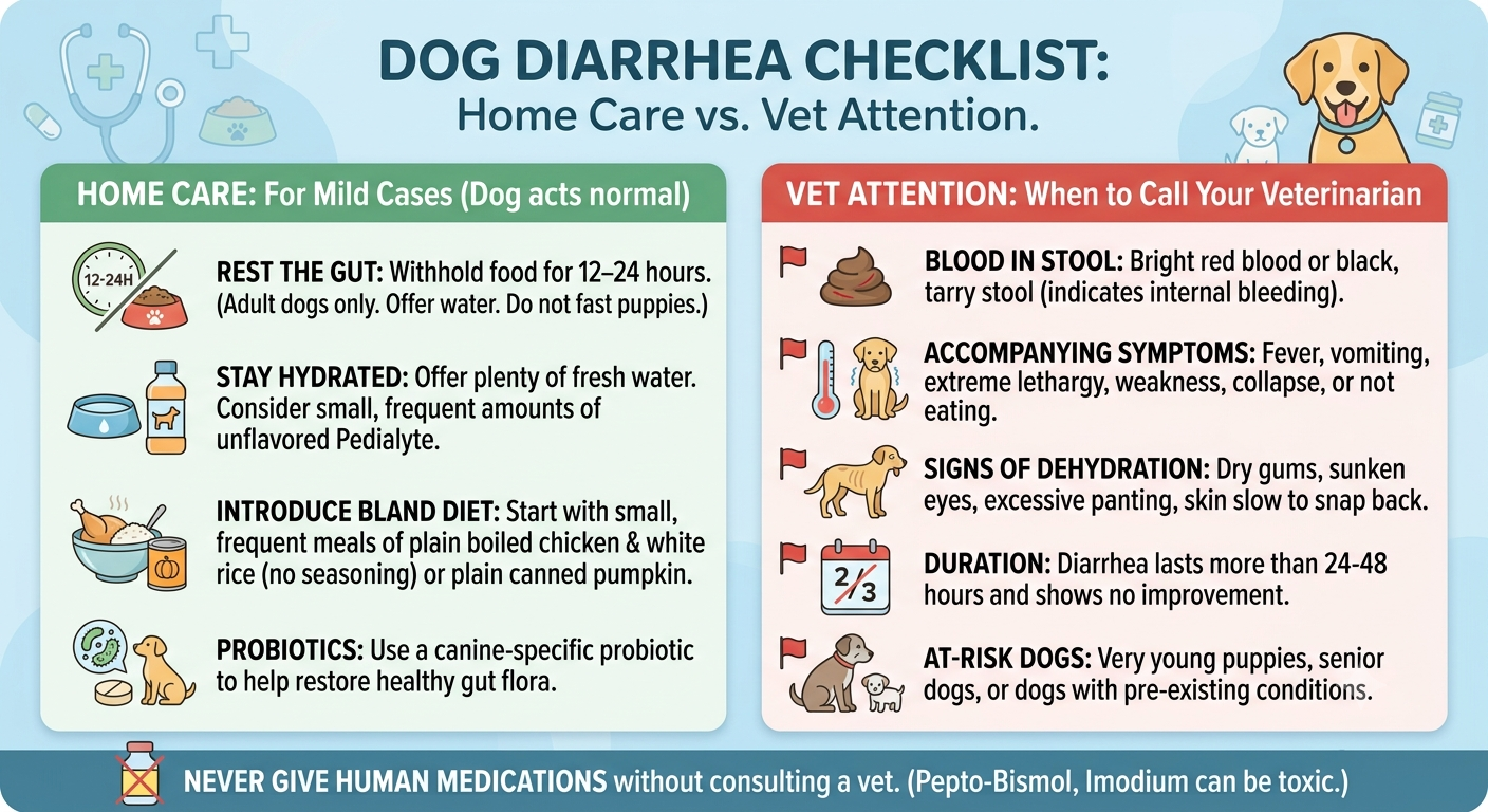 Checklist for dog diarrhea at home: hydration bland diet red flags and when to call the vet