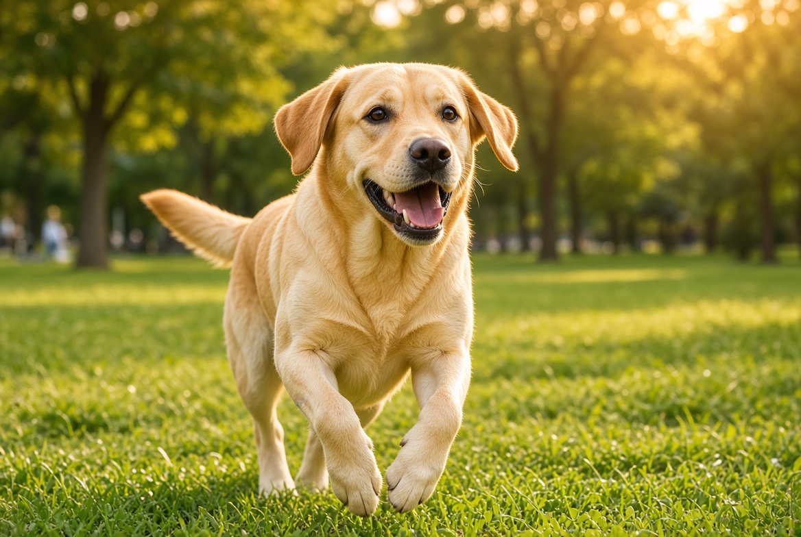 Healthy happy dog outdoors after recovery from mild dog diarrhea
