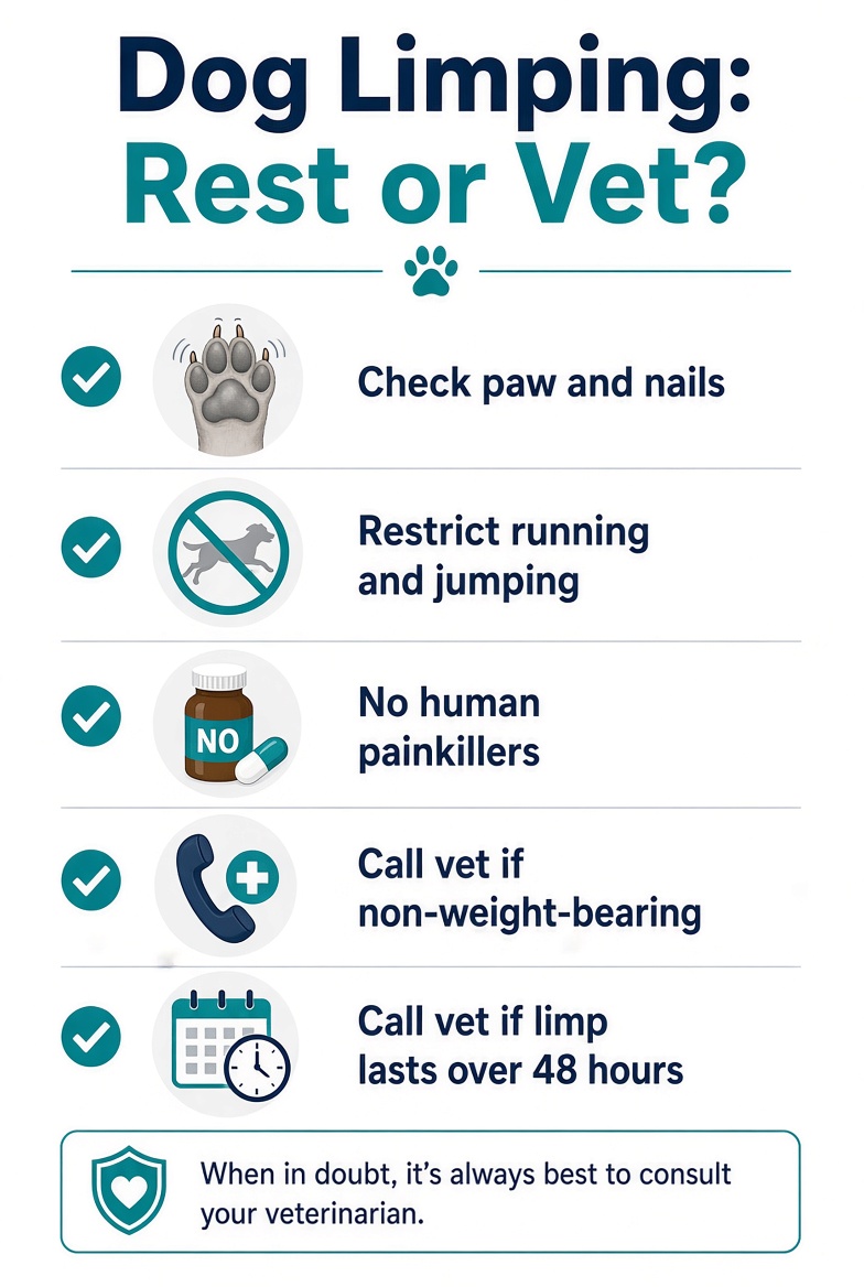 Checklist for dog limping: when to rest at home versus when to call the vet