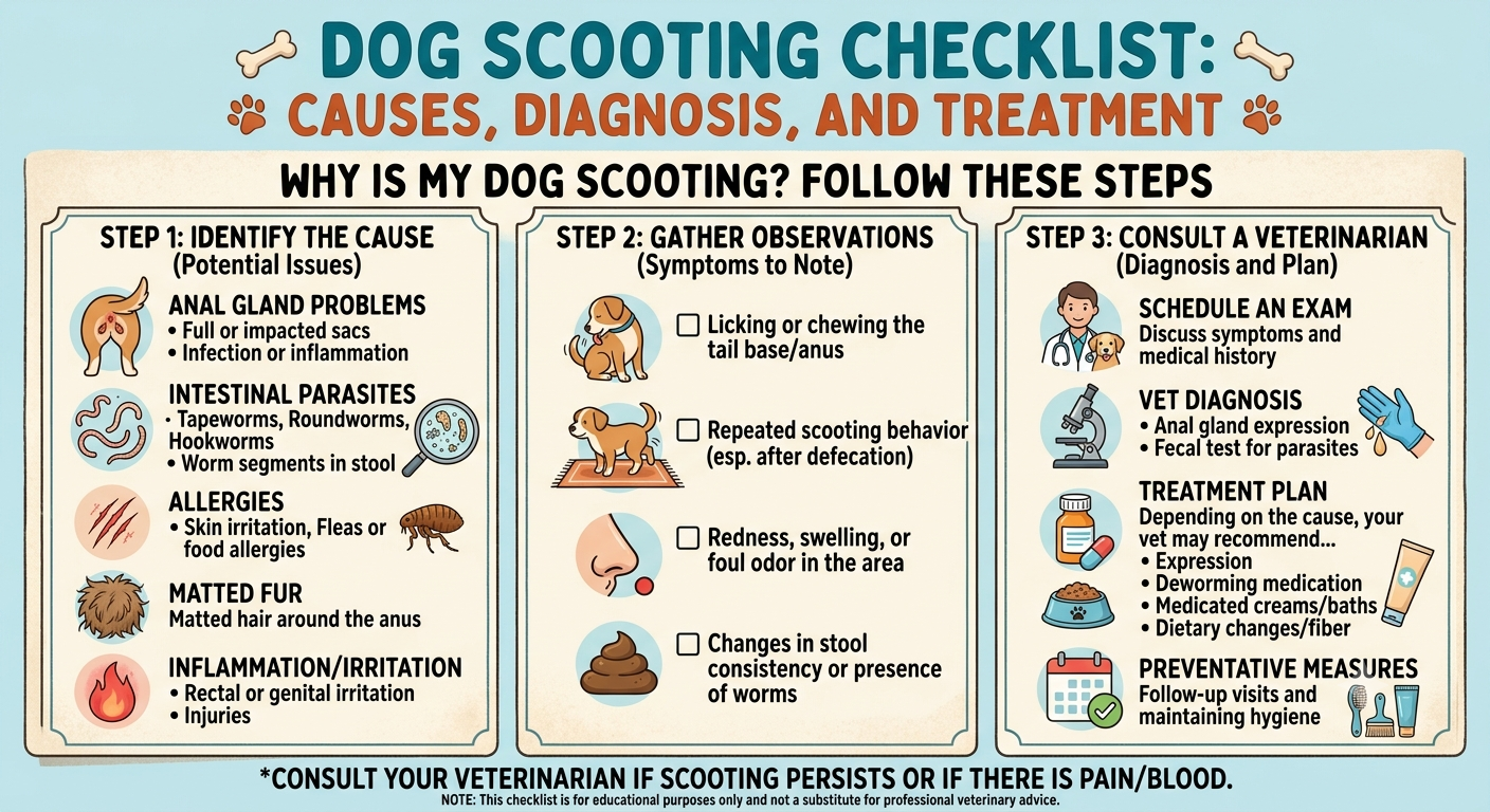 Checklist for dog scooting home care and when to see a vet