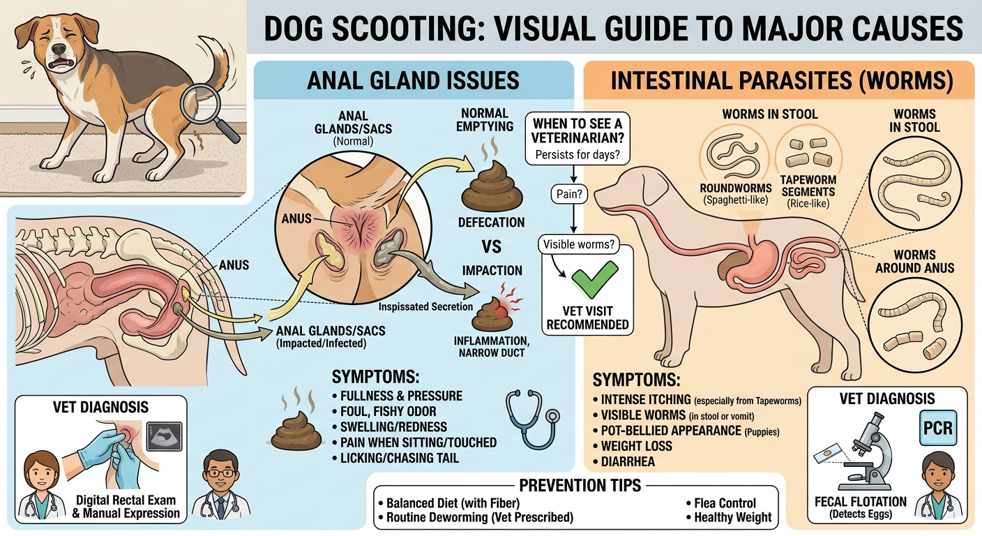Comparison of dog scooting from anal glands versus worms or allergies