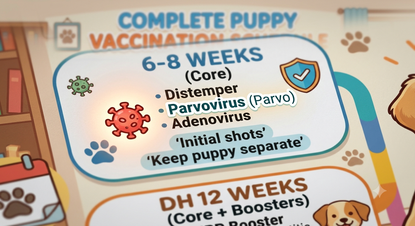 Healthy vaccinated puppy outdoor play after completing parvo vaccination series